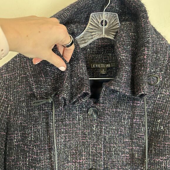 La Fayette 148 Skirt Suite Size 8/10 Alpaca Blend Woven Boucle Navy Business - Picture 2 of 13